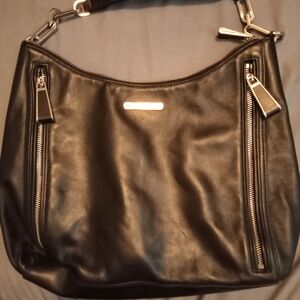 Michael Kors Black Leather Shoulder Bag with Silver Accents